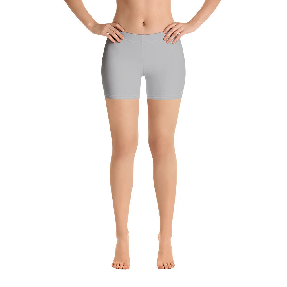 Light Grey Women's Shorts, White Gray Solid Color Modern Minimalist Short Tights-Made in USA/EU
