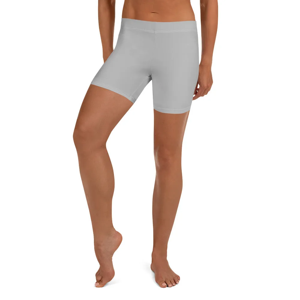Light Grey Women's Shorts, White Gray Solid Color Modern Minimalist Short Tights-Made in USA/EU