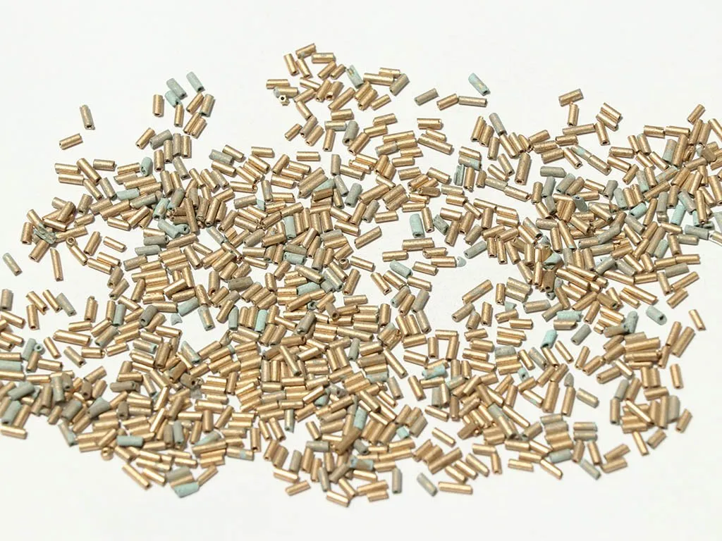 Light Spray Golden Opaque Pipe / Bugle Glass Seed Beads