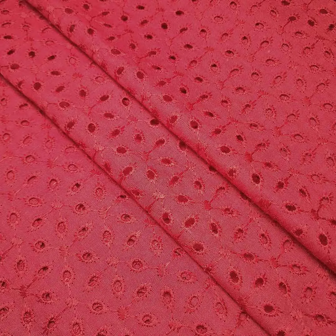 Maroon Floral Embroidered Cotton Hakoba Fabric (Wholesale)