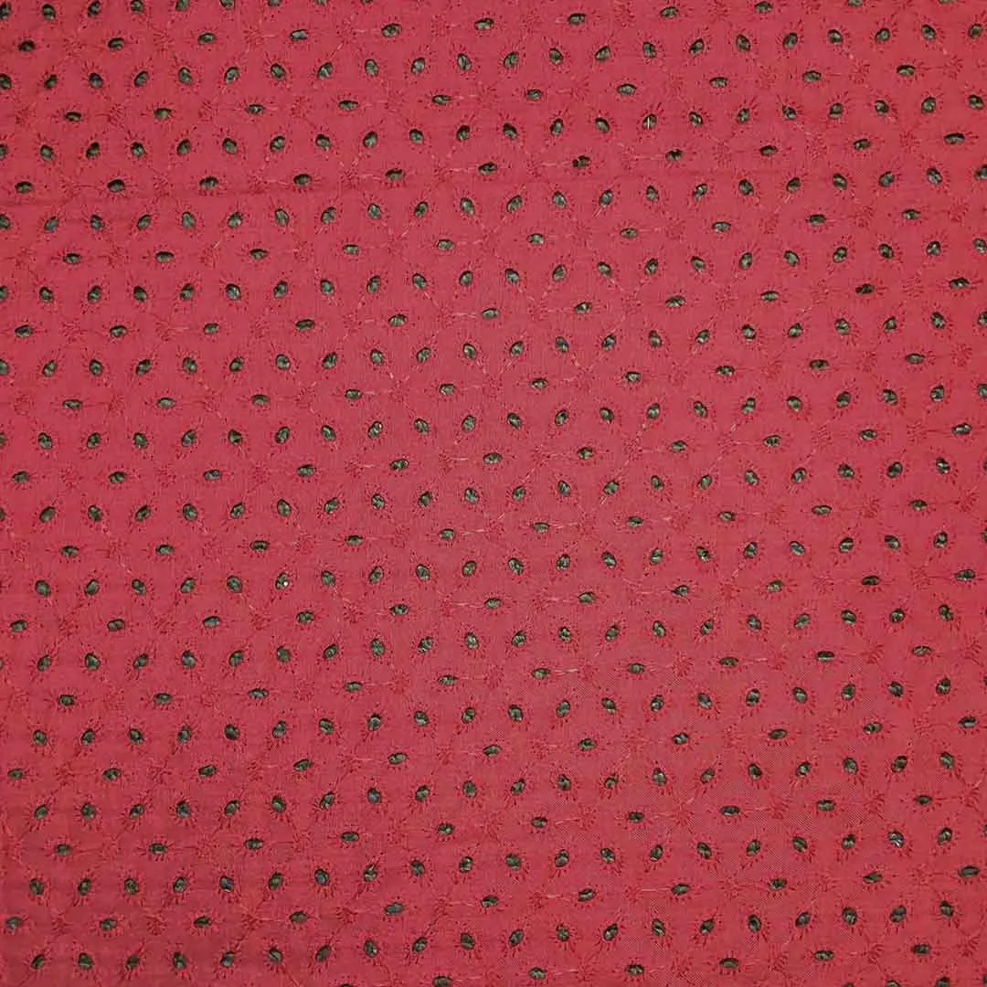 Maroon Floral Embroidered Cotton Hakoba Fabric (Wholesale)