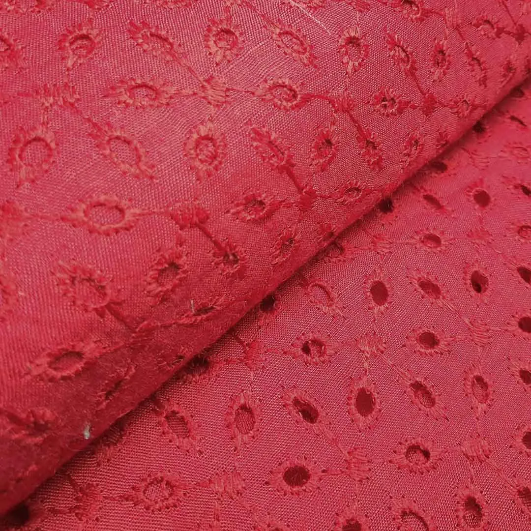 Maroon Floral Embroidered Cotton Hakoba Fabric (Wholesale)