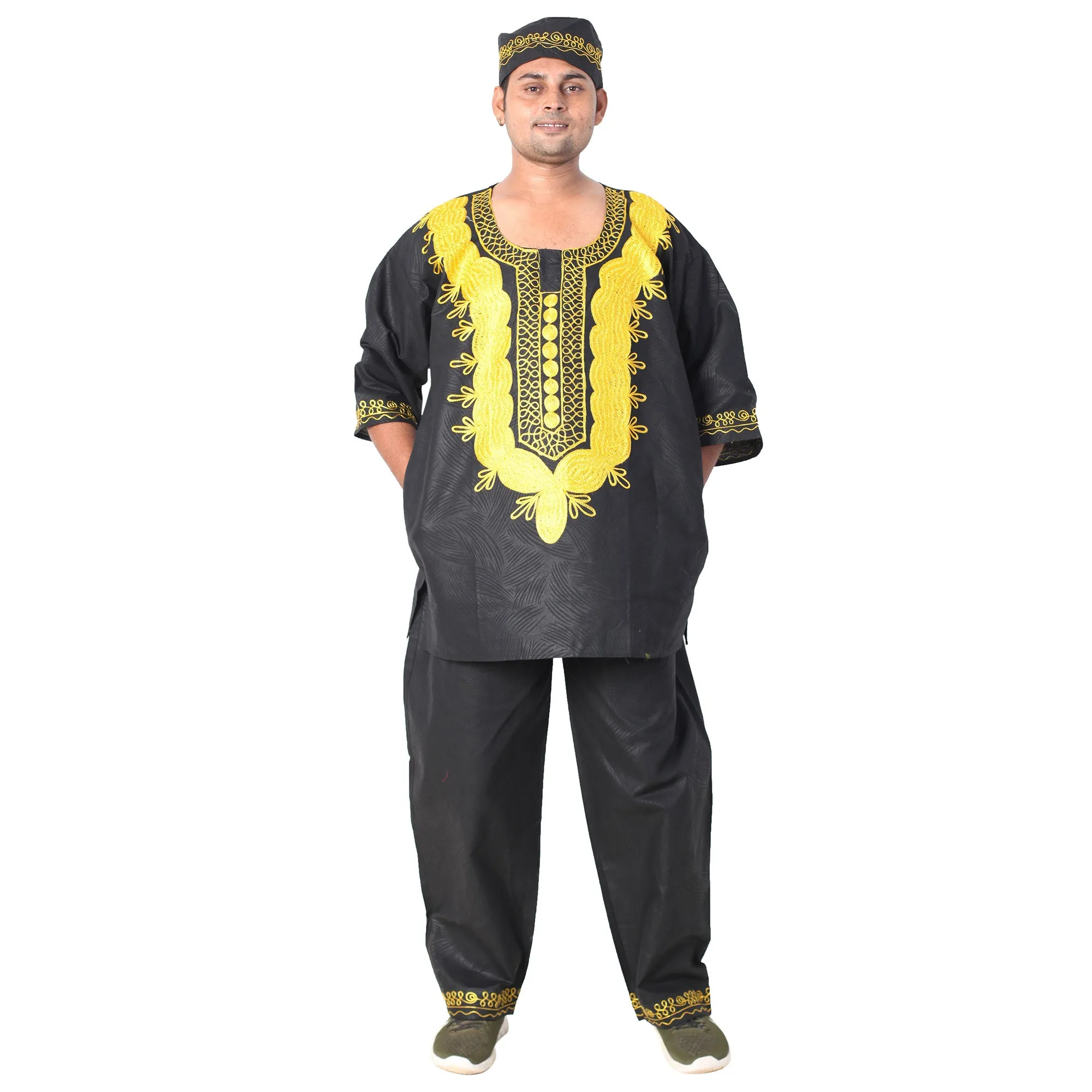 Men's Black 3 Piece Suit with Gold Embroidery -- FI-20086