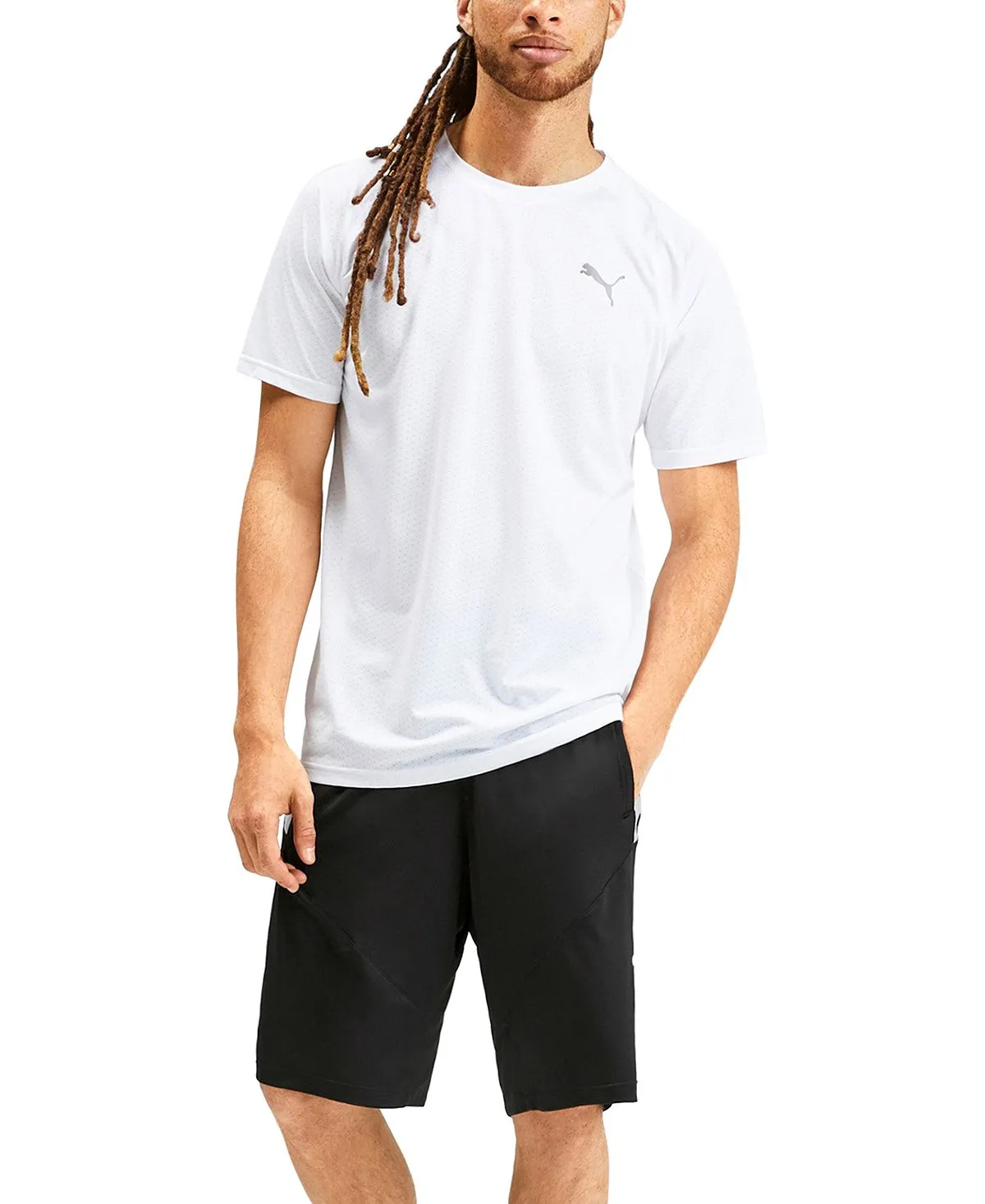 Men's Puma Training Cat shorts, black and white