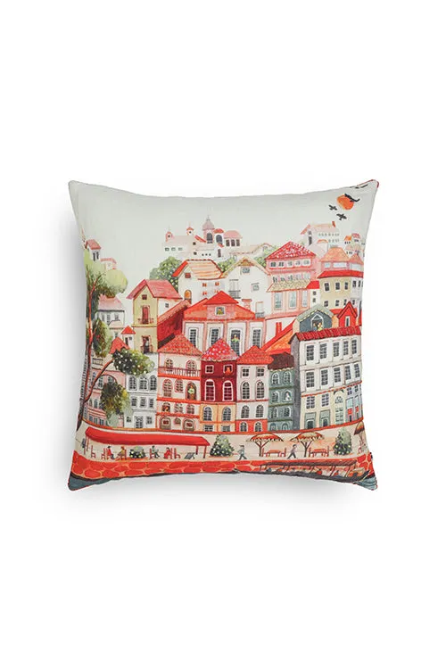 Nagari Hand Embroidered Cushion-Rust