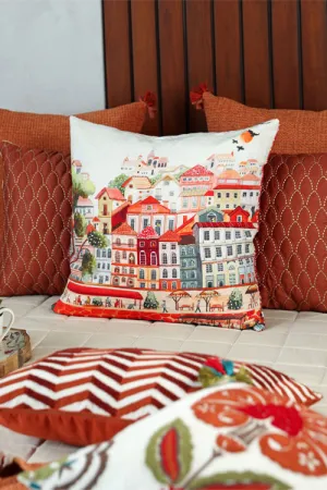 Nagari Hand Embroidered Cushion-Rust
