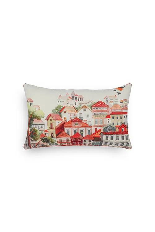 Nagari Hand Embroidered Cushion-Rust