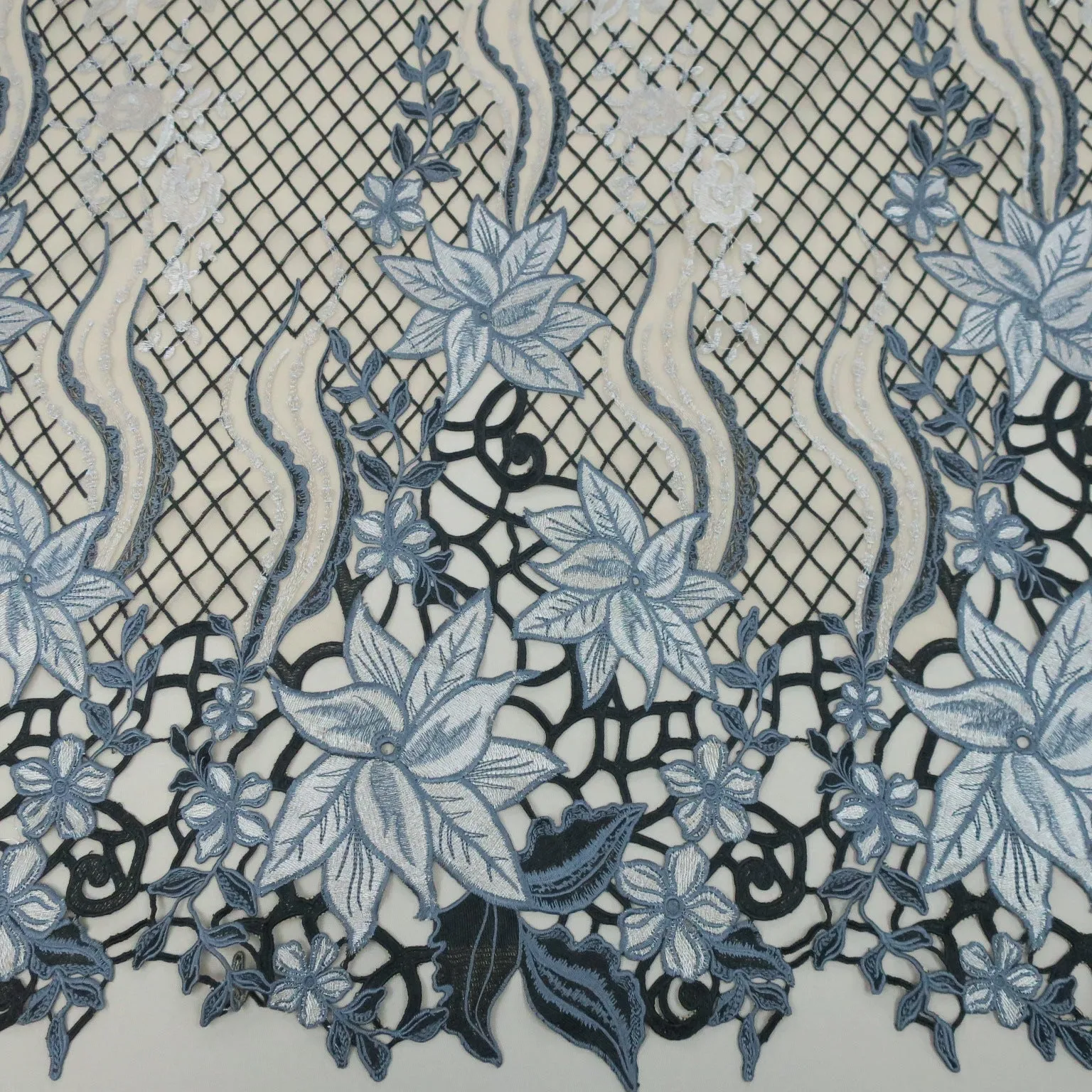 Nude Tulle with Gold Black and Silver Floral Embroidered Fabric