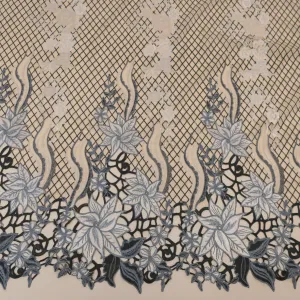 Nude Tulle with Gold Black and Silver Floral Embroidered Fabric