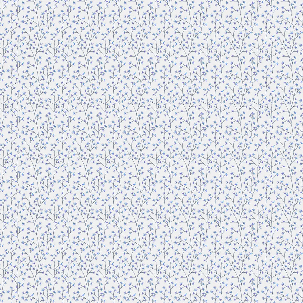 Ophelia Printed Linen Fabric (By The Metre) Bluebell
