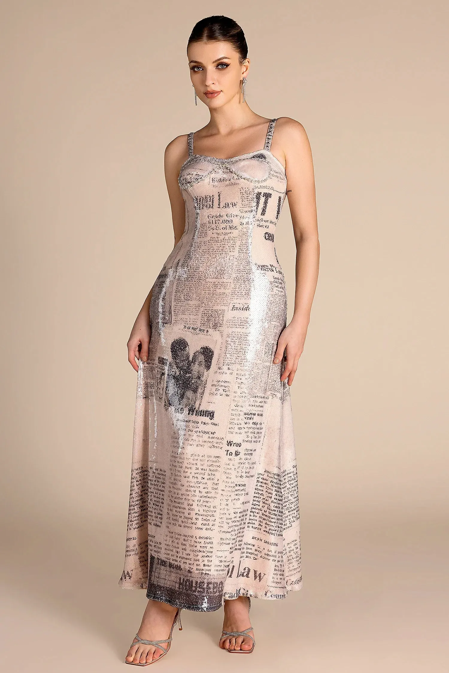 Pnebto Printed Sequin Embroidered Dress
