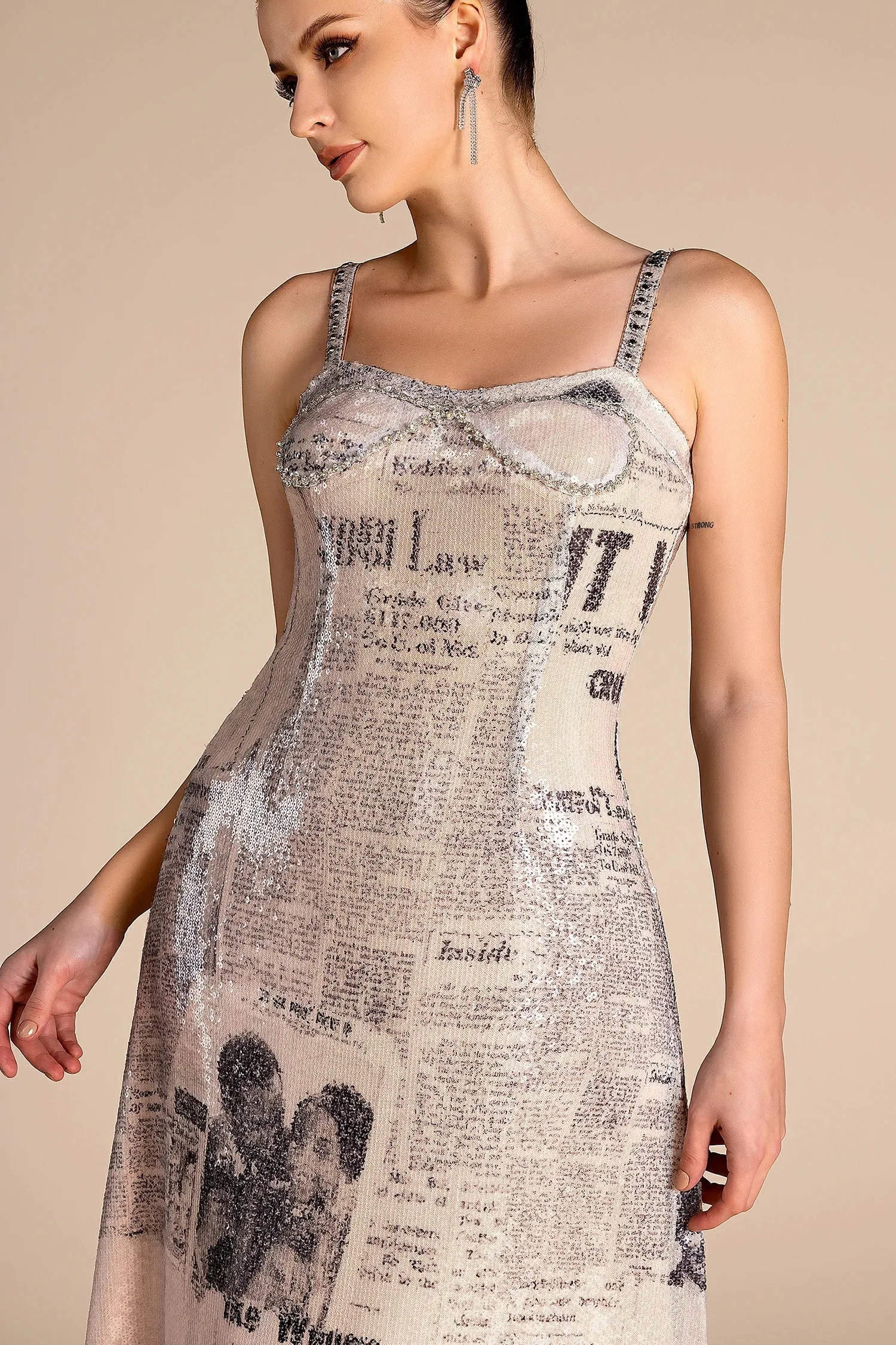 Pnebto Printed Sequin Embroidered Dress