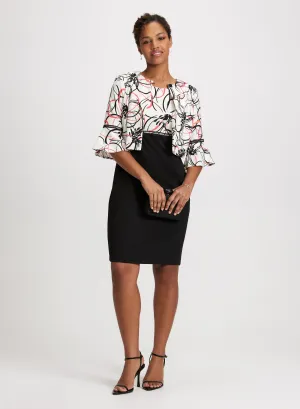 Printed Colour Block Jacket & Dress Set
