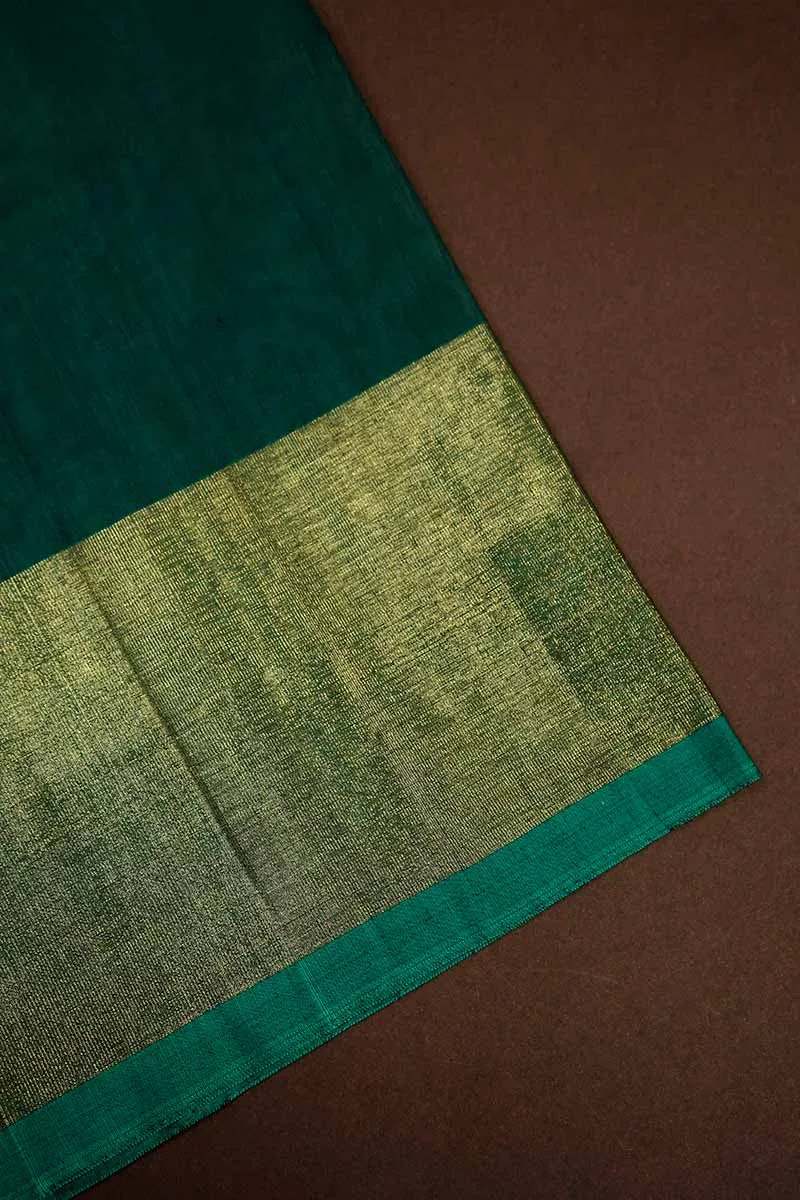 PURE SILK COTTON SAREE - TEAL GREEN WITH LEAF GREEN