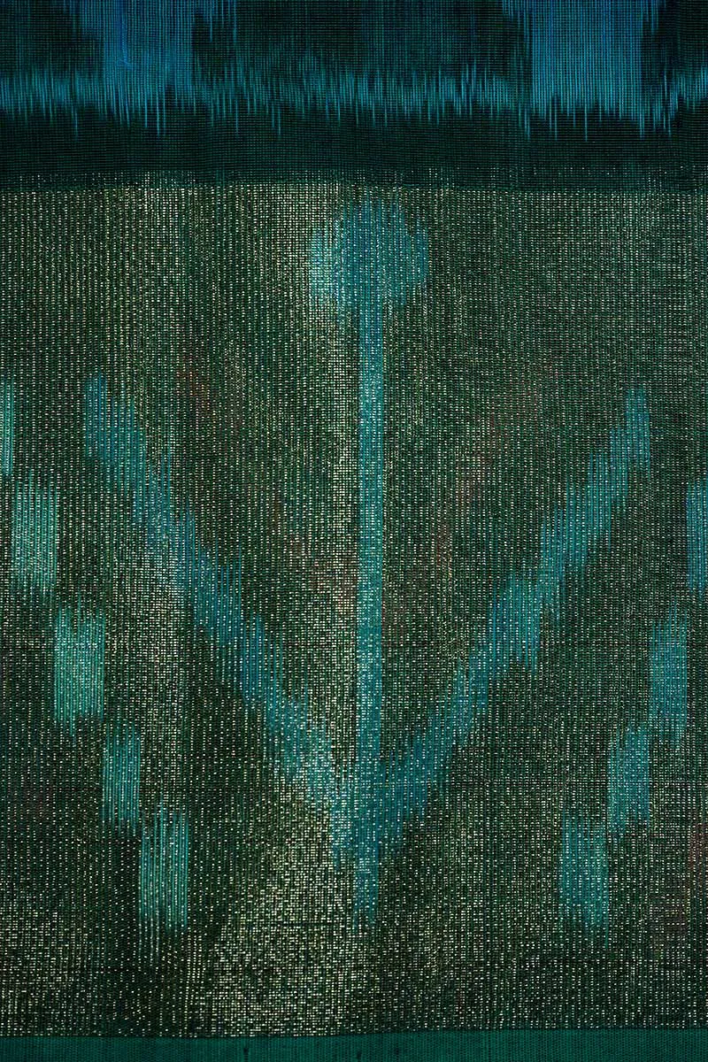 PURE SILK COTTON SAREE - TEAL GREEN WITH LEAF GREEN