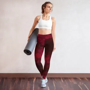 Red Abstract Long Yoga Leggings, Modern Women's Gym Workout Tights-Made in USA/EU