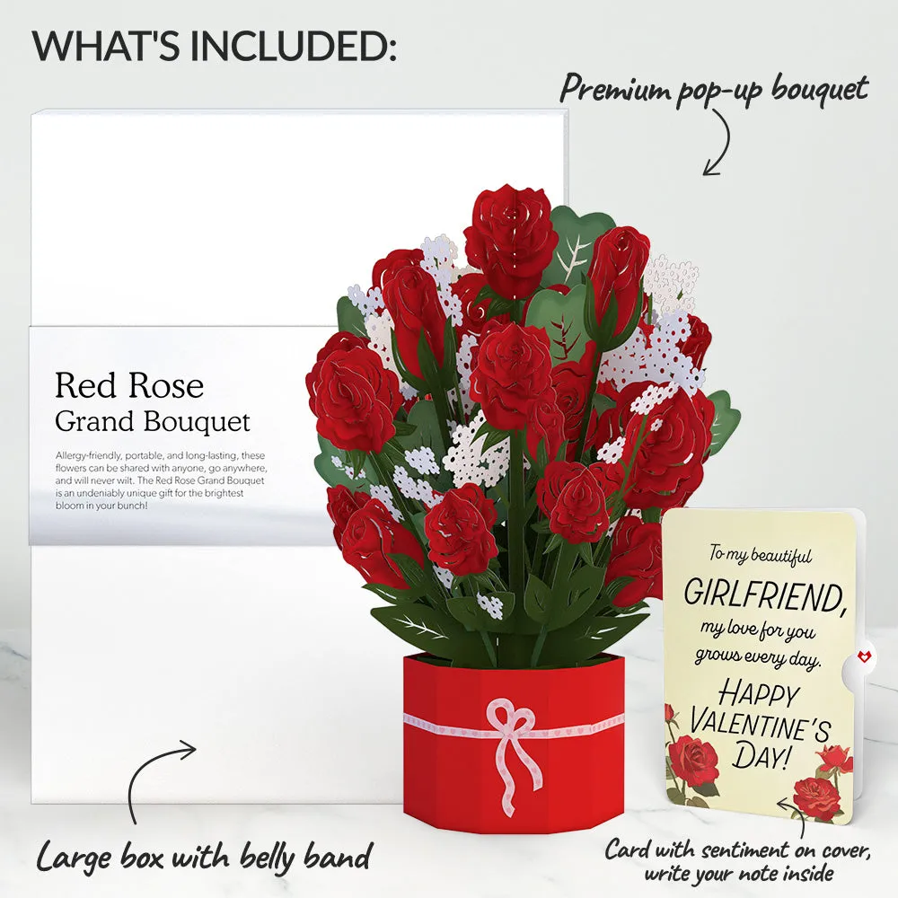 Red Rose Valentine Grand Bouquet and Sentiment Set for Girlfriend