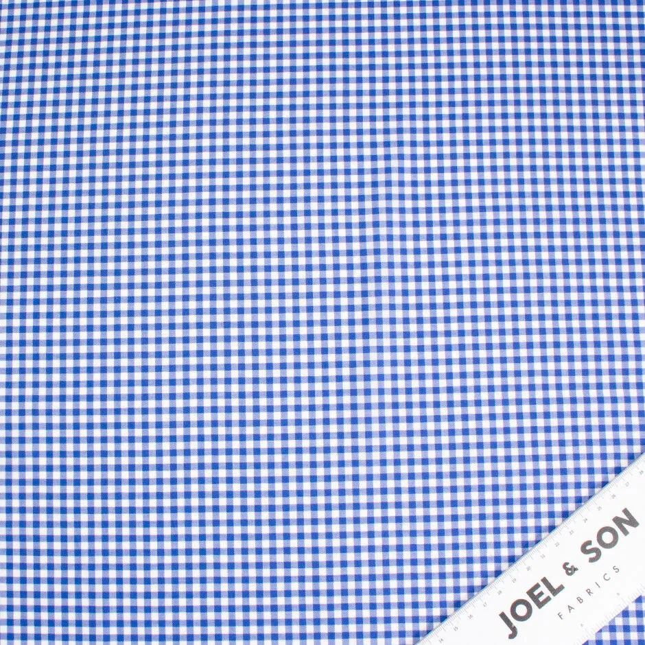 Royal Blue & White Gingham Check Shirting Cotton