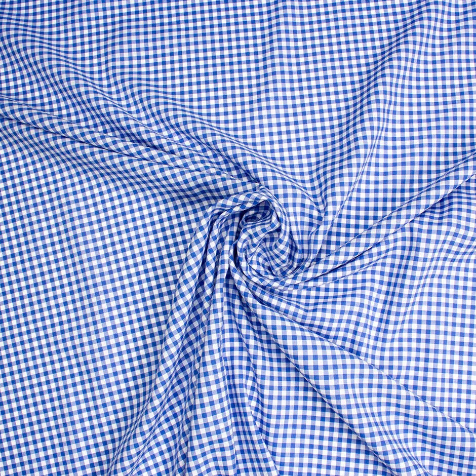 Royal Blue & White Gingham Check Shirting Cotton