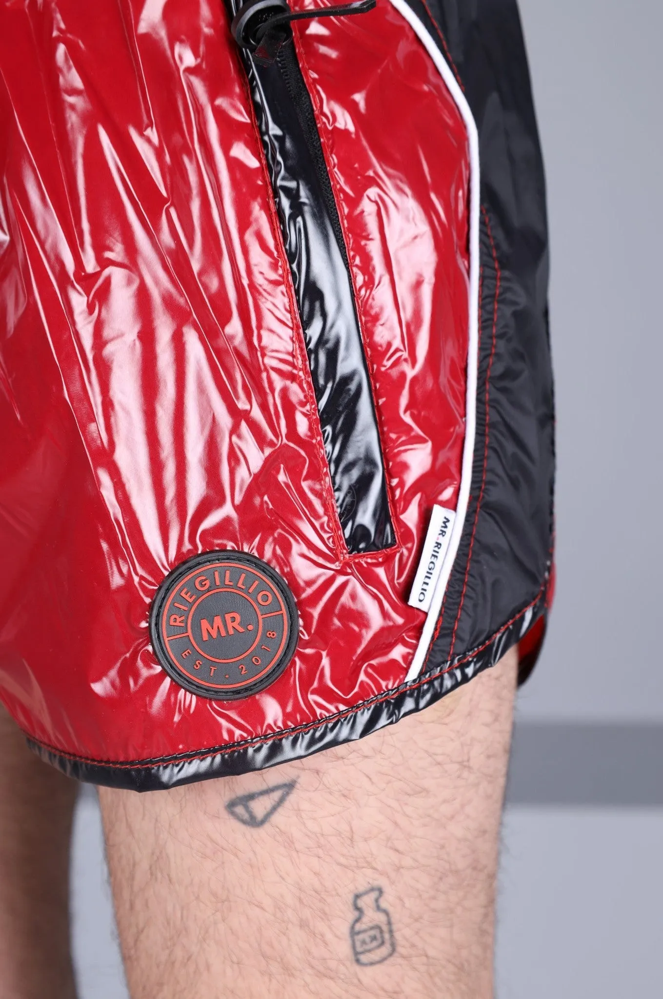Shiny Nylon 24 Tracksuit Mini Short Thru Zip - Red