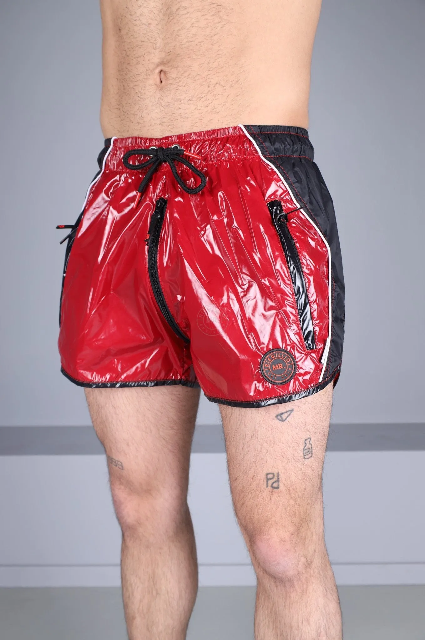 Shiny Nylon 24 Tracksuit Mini Short Thru Zip - Red