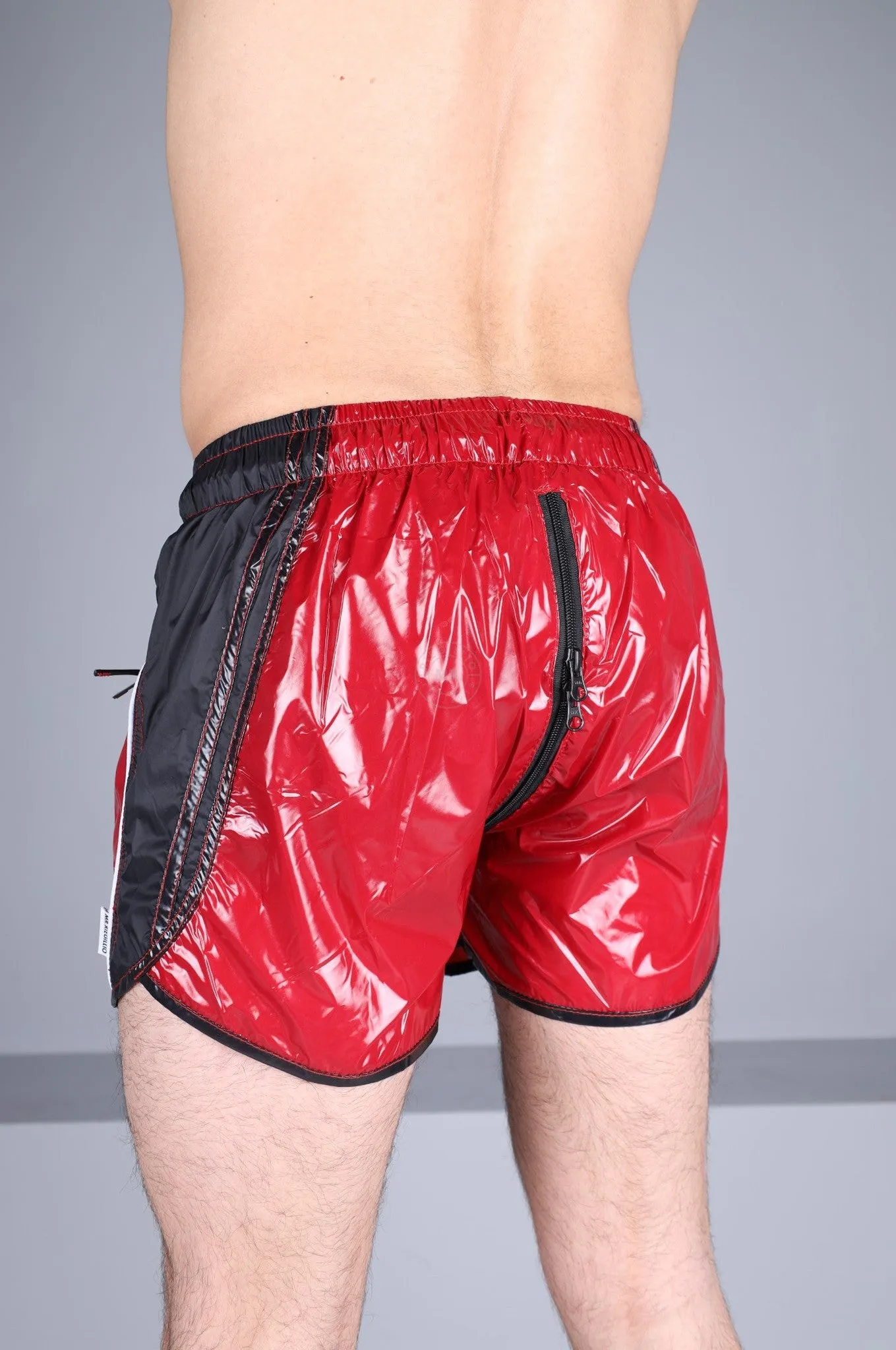 Shiny Nylon 24 Tracksuit Mini Short Thru Zip - Red