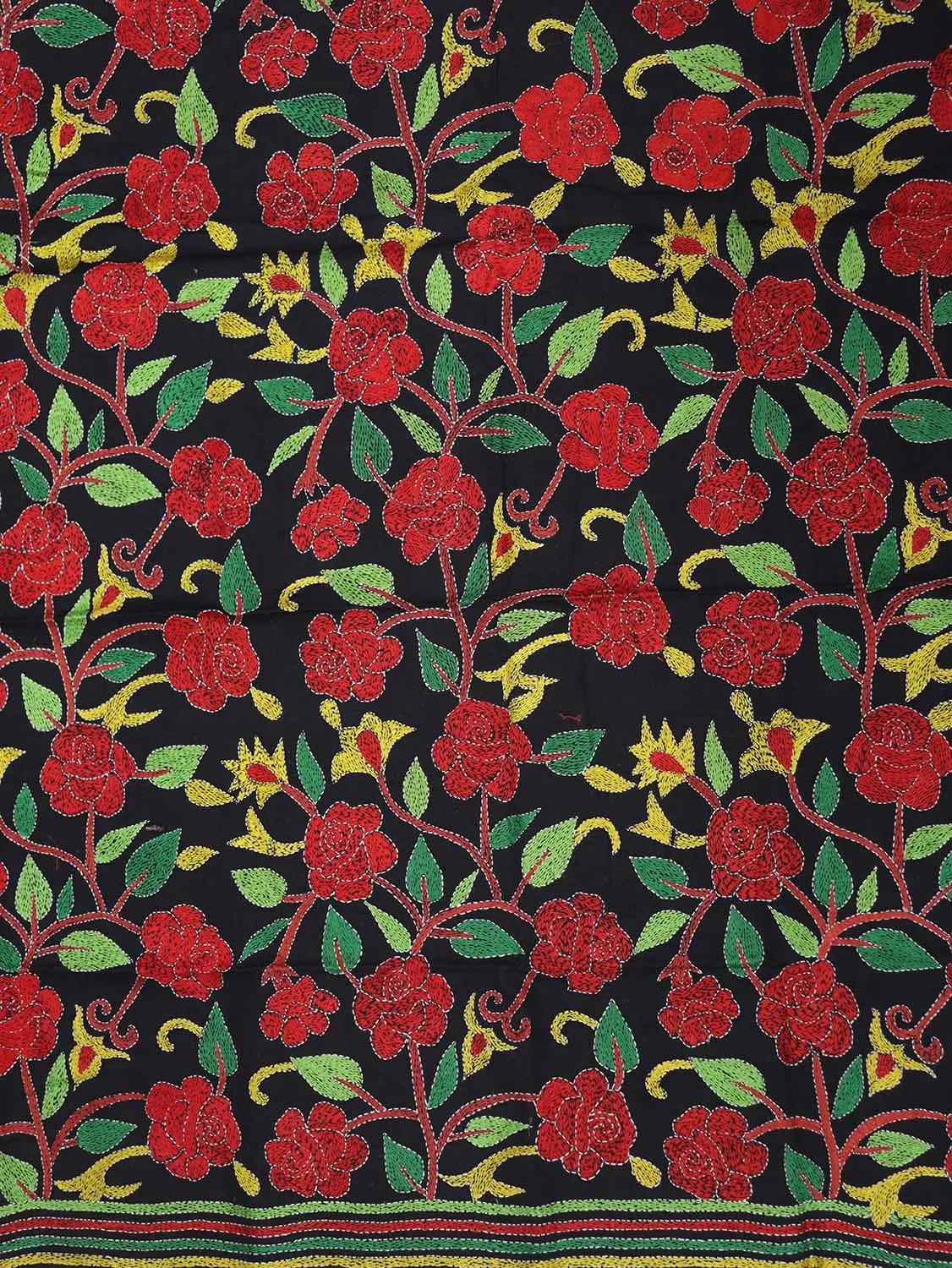 Shop Black Embroidered Kantha Cotton Blouse Fabric - 1 Mtr