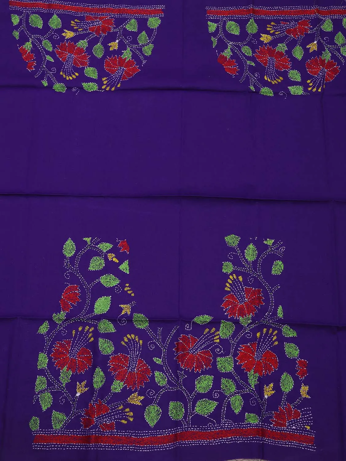 Shop Now: Purple Embroidered Kantha Cotton Blouse Fabric (1 Mtr)