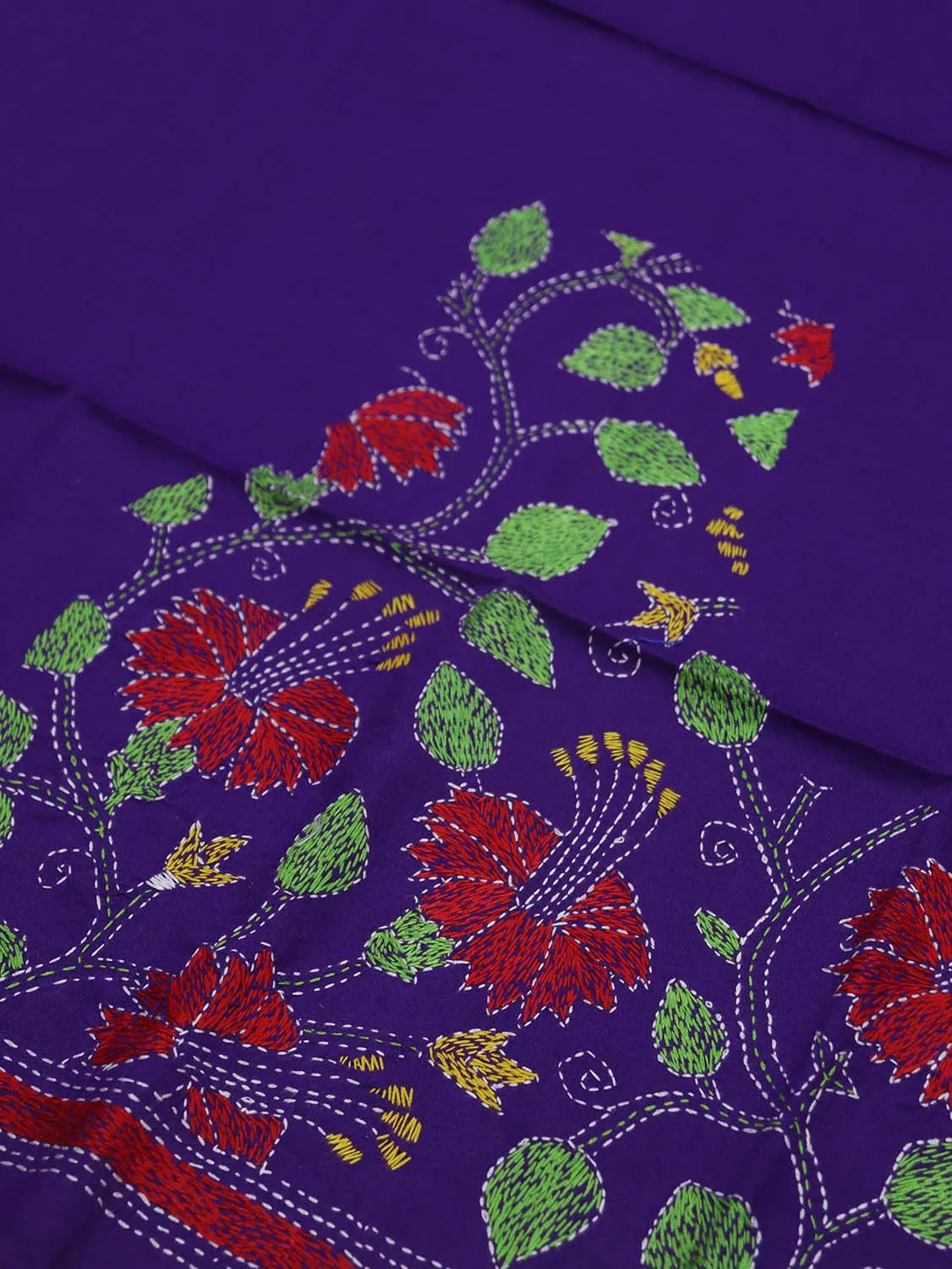 Shop Now: Purple Embroidered Kantha Cotton Blouse Fabric (1 Mtr)