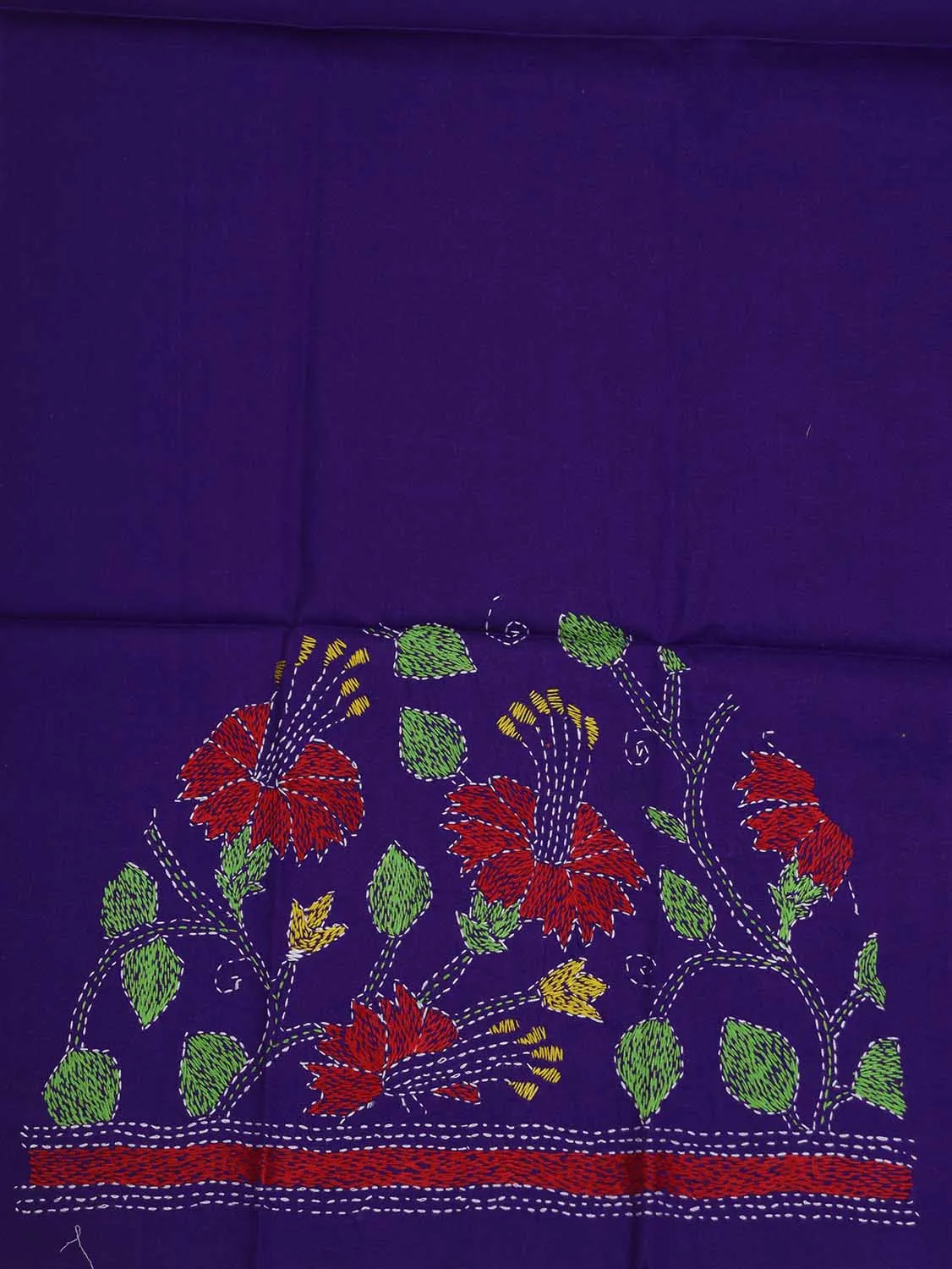 Shop Now: Purple Embroidered Kantha Cotton Blouse Fabric (1 Mtr)