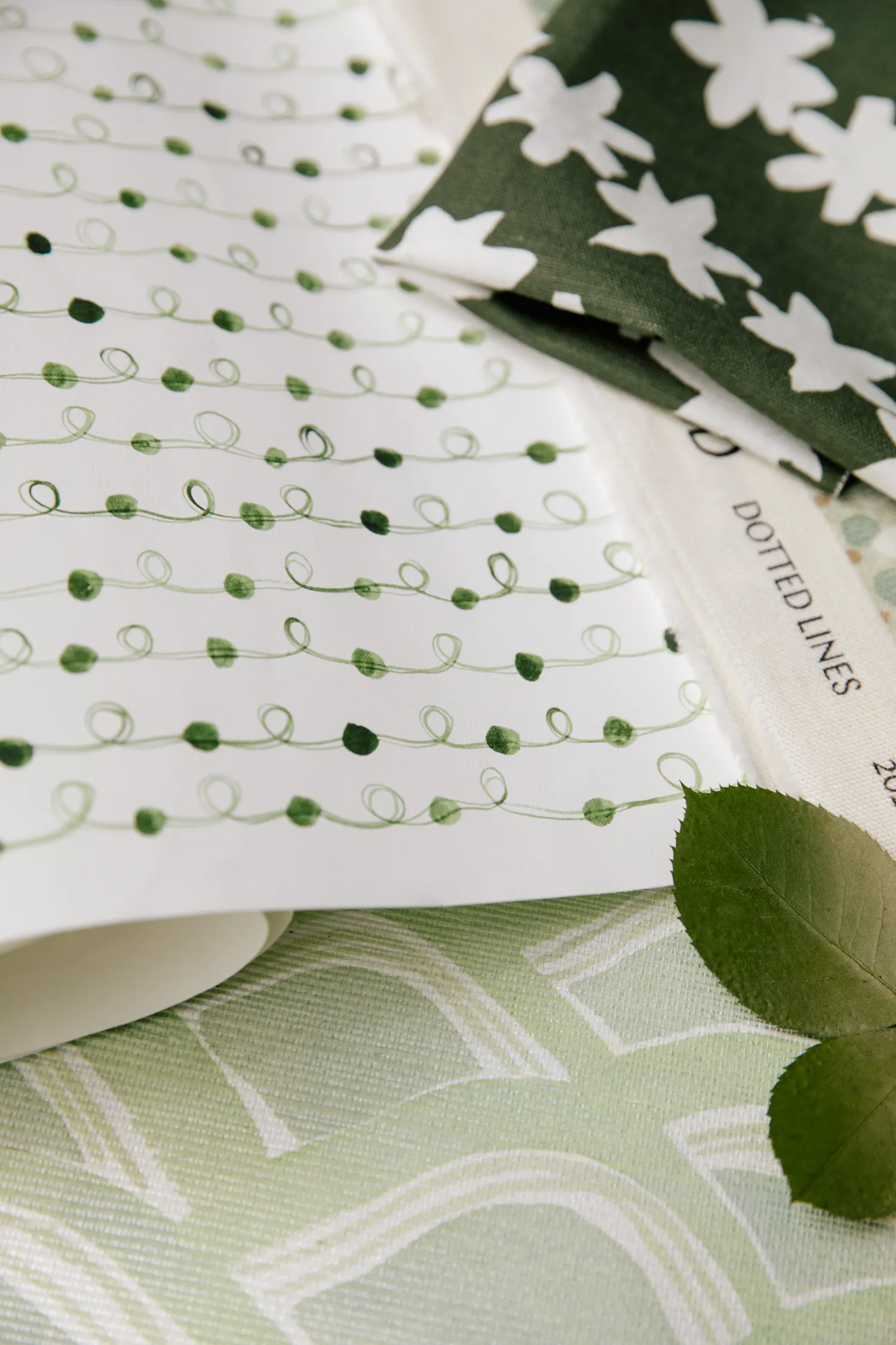 Stamped Garland Fabric in Dark Olive