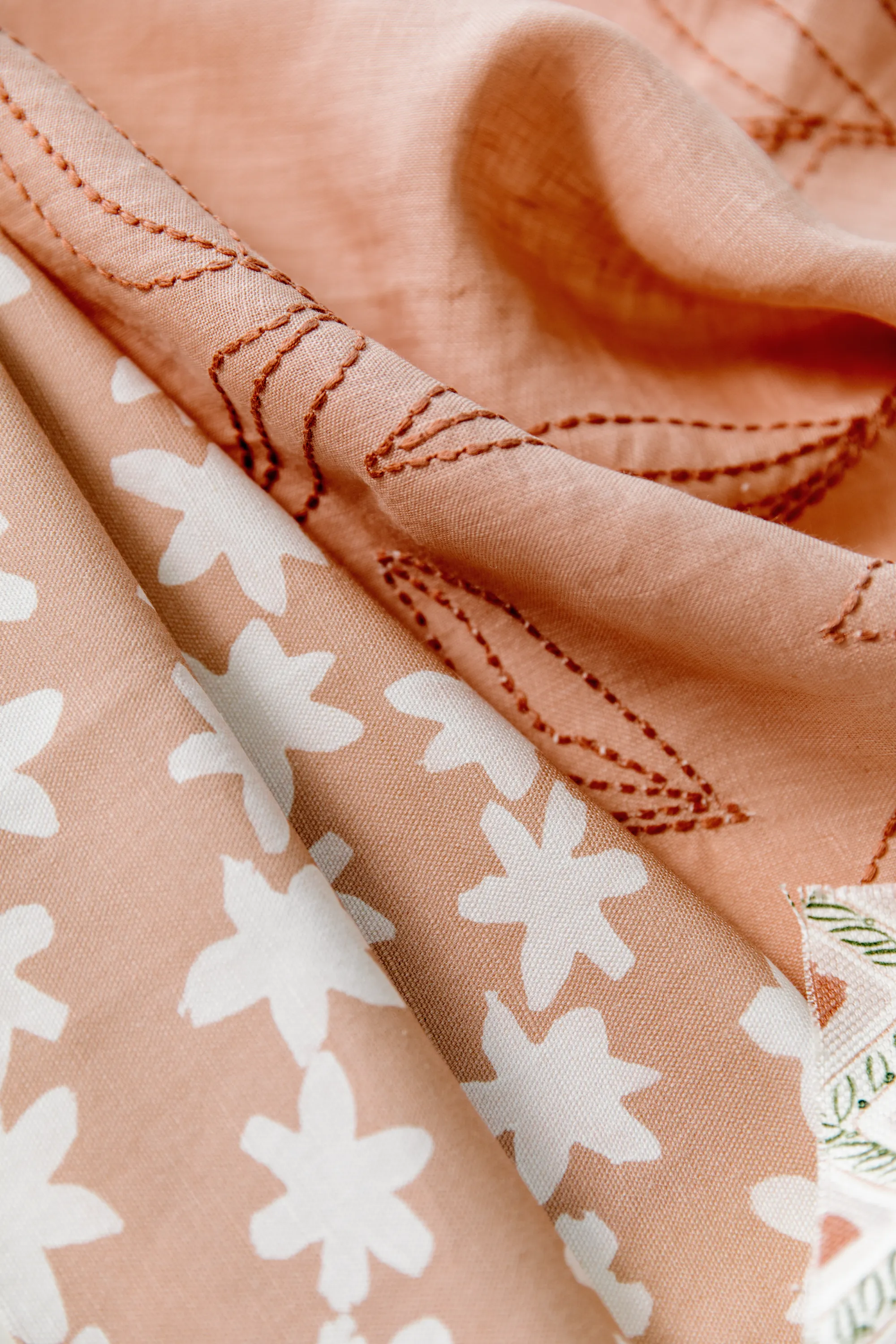 Stamped Garland Fabric in Rose