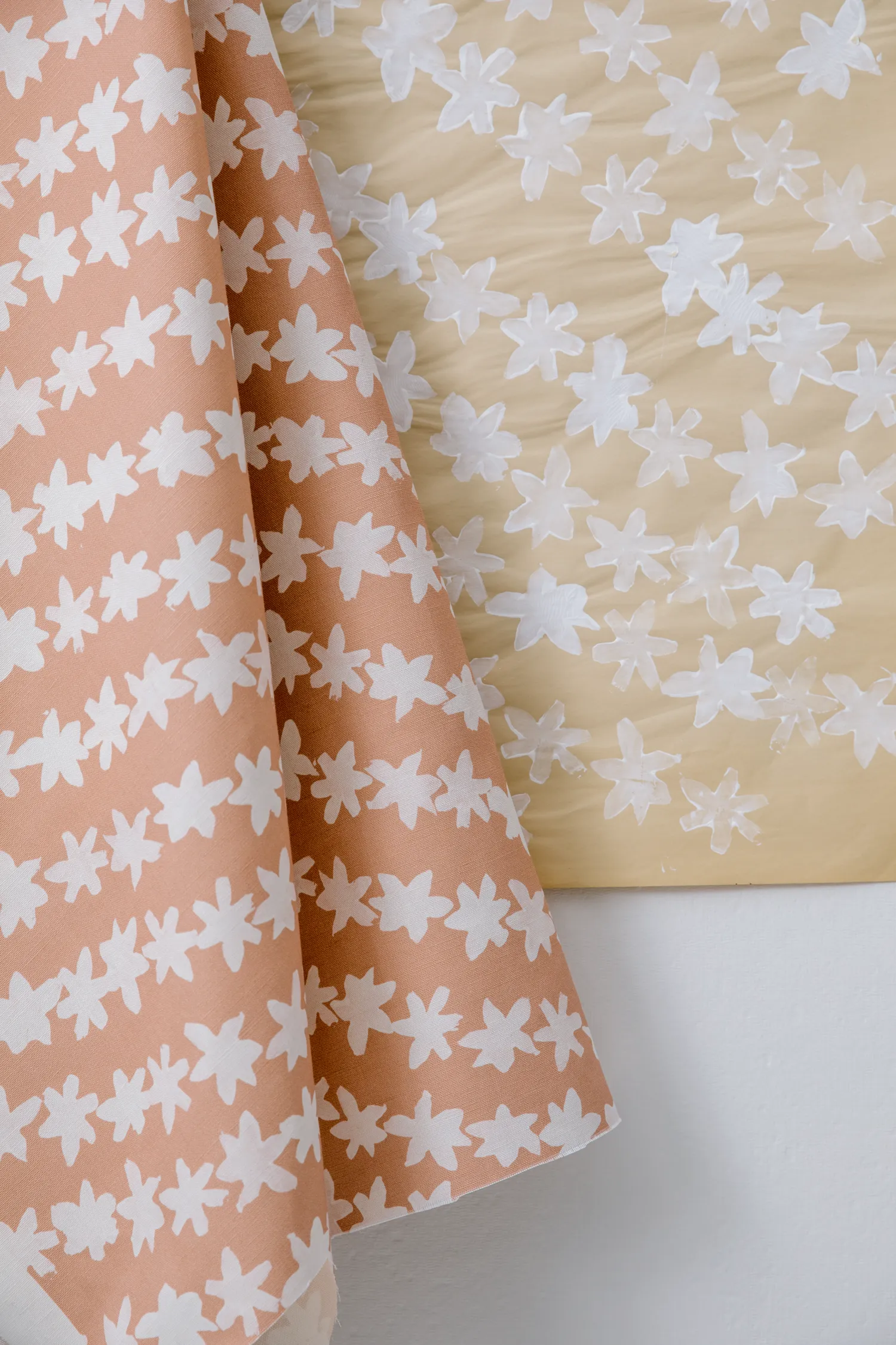 Stamped Garland Fabric in Rose