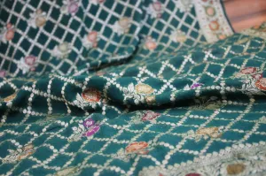 Summer Sophistication: Bottle Green Pure Khaddi Georgette Banarasi Saree