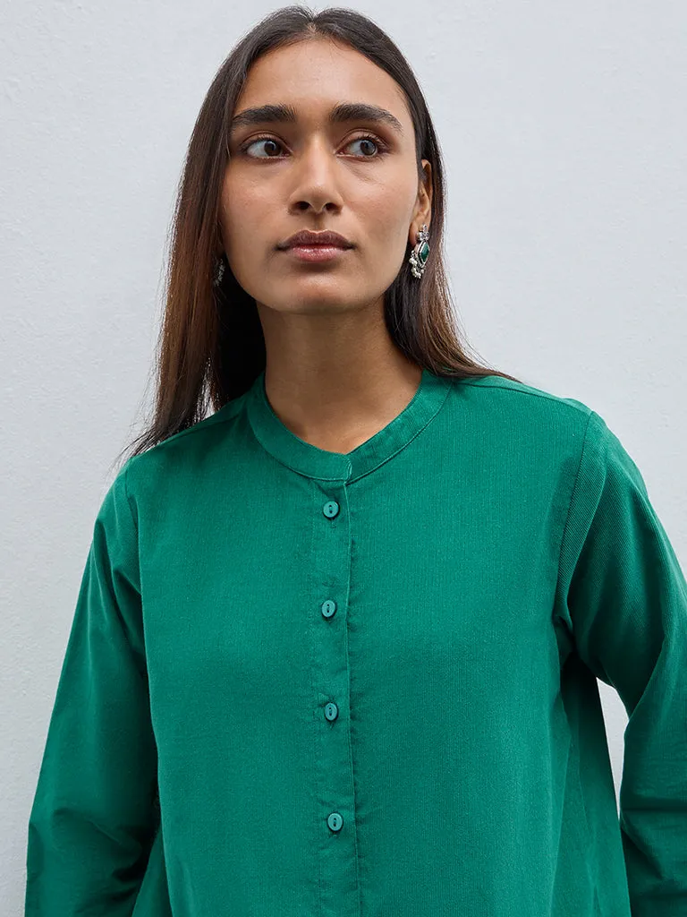 Utsa Green Textured Cotton Straight Kurta