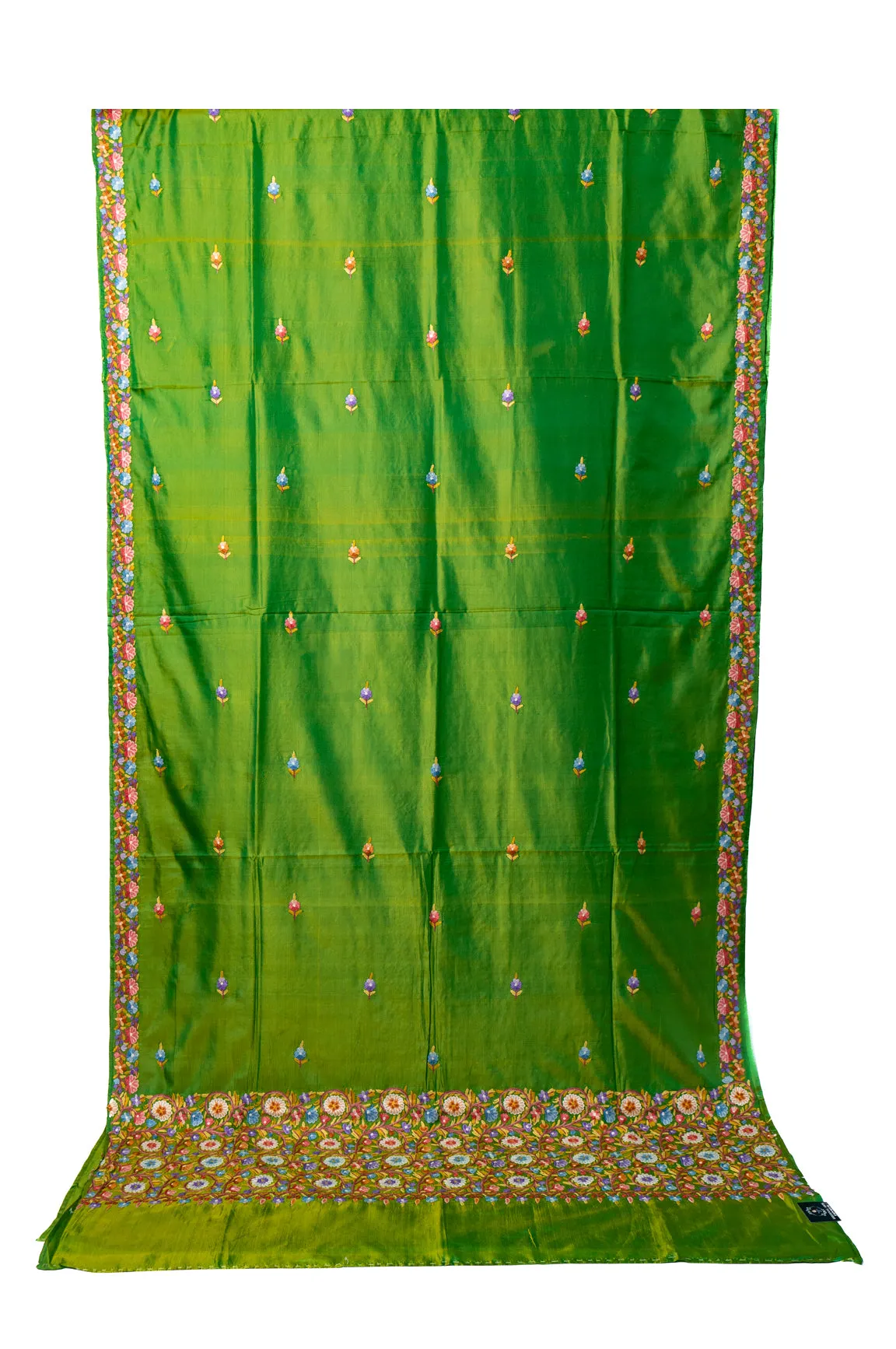 Verdant Vibrance Pure Silk Hand Aari Embroidery Saree