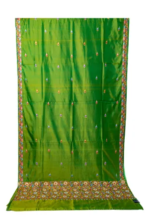 Verdant Vibrance Pure Silk Hand Aari Embroidery Saree