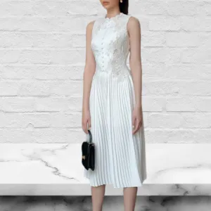 White Lace Embroidered Sleeveless Midi Dress