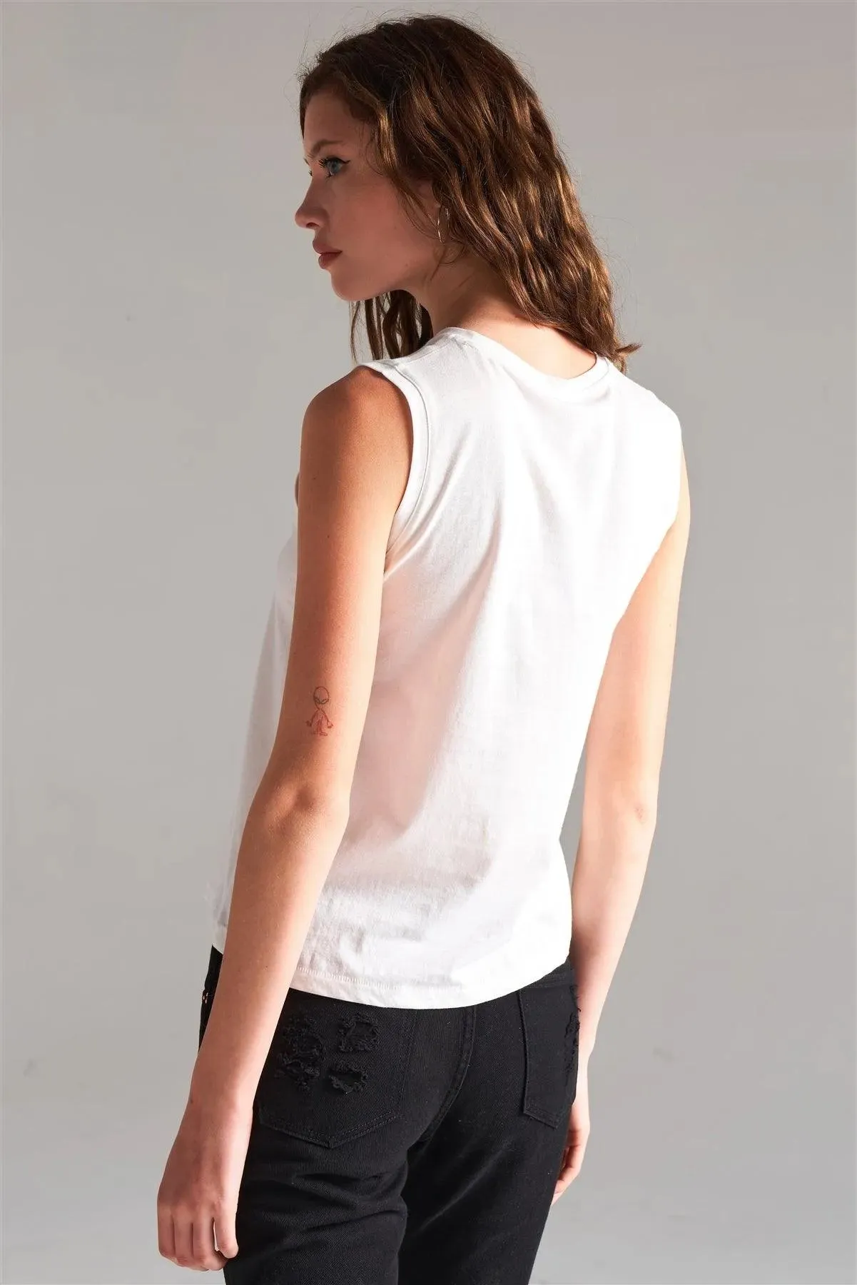 White Solid Sleeveless Round Neck Basic Tank Top /1-3-2