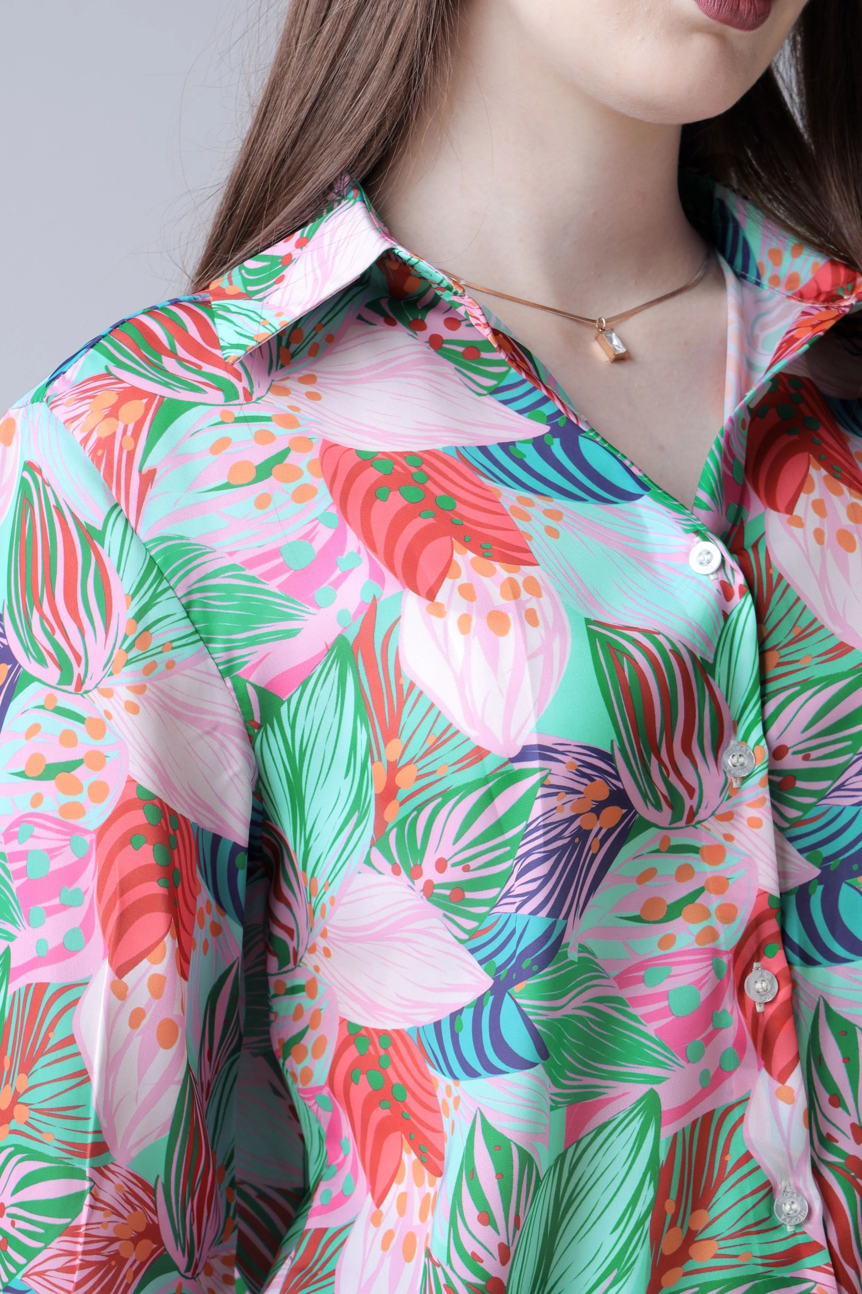 Women Spread Collar Abstract Floral Casual Shirt